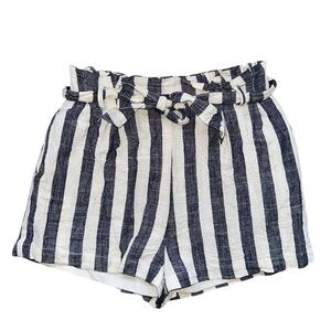 Pink Lily Navy and White Striped High Waist Shorts